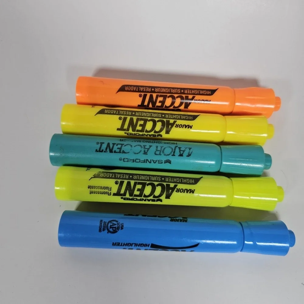 Sanford vintage Major Accent Highlighters Lot of 6 Yellow Orange Blue Teal
